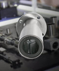Close-up of Lmf25luu linear ball bearing round flange, ID 25mm, OD 40mm, sae52100 carbon steel, 6 rows of steel balls