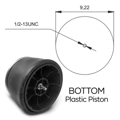Load Boss 8709 Air Spring bottom view with plastic piston and dimensions.