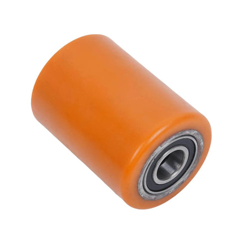 Close-up of an orange load wheel from 2 Pack Load Wheel Kit Compatible with Raymond Model 8210 Electric Pallet Jack, replacement part