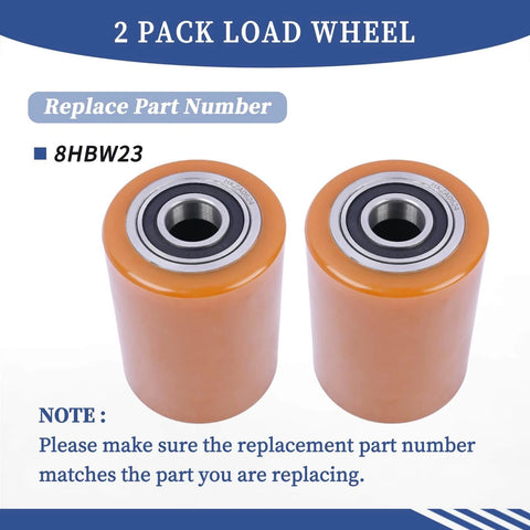 Load Wheel compatible with Toyota 8HBW23 electric pallet jack lift truck, 2 piece replacement wheel set displayed on white background
