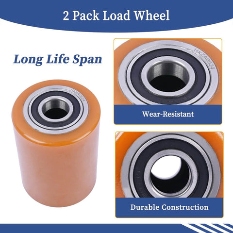 2 piece replacement load wheel set compatible with Toyota 8HBW23 electric pallet jack, smooth rolling, durable material