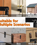 Heavy Duty Door Lock Hasp Latch 3 Inch Iron Safety Packlock Clasp installed on various items like cabinets and pet doors