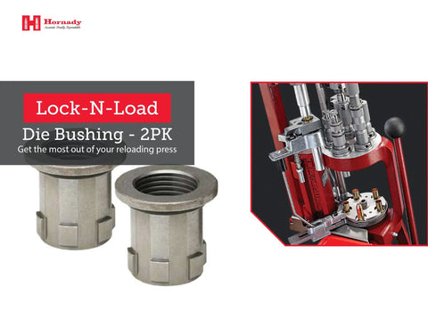 Fast Caliber Swap Die Bushings, 2 Pack, Lock-N-Load System by Hornady, aluminum build, quick die changes for reloading press.