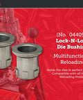 Fast Caliber Swap Die Bushings, 2 Pack, Lock-N-Load System By Hornady for quick die changes, shown atop reloading equipment