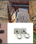 Assorted carabiner clips with leather straps and mounted hooks for outdoor and keyring use, different materials and designs shown