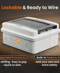 9 Way DIN Rail Circuit Breaker Box With UL94 V0 PC ABS Enclosure IP65, lockable design with knockout and padlock slot