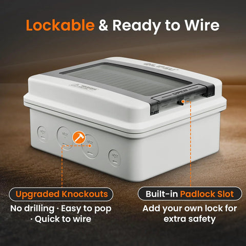9 Way DIN Rail Circuit Breaker Box With UL94 V0 PC ABS Enclosure IP65, lockable design with knockout and padlock slot