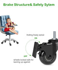 Two Inch Lockable Caster With Five Sixteenth Inch 18UNC Threaded Stem, Five Pack, shown attached to office chair.