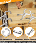 Heavy Duty 6 Inch C Clamp Locking Pliers Set Of 6 With Adjustable Swivel Pads for woodworking and welding on a wooden table