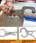 Heavy Duty 6 Inch C Clamp Locking Pliers Set Of 6 With Adjustable Swivel Pads For Woodworking Welding And DIY Projects Built From Heat Treated Alloy Steel For Maximum Toughness And Corrosion Resistance Pocket Hole Clamp And Strong Grip in use with hand