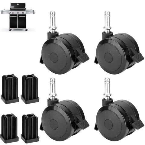 4-Pack Locking Caster With Insert Replacement Wheels For Genesis And Spirit Grills 2007-2011 next to grill image