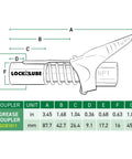 Diagram of Locking Grease Gun Coupler That Clamps On And Stays Put, Prevents Leaks While You Grease Zerk Fittings, 10000 PSI Rated