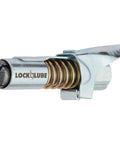 Locking Grease Gun Coupler That Clamps On And Stays Put, Prevents Leaks While You Grease Zerk Fittings, 10000 PSI Rated, side view