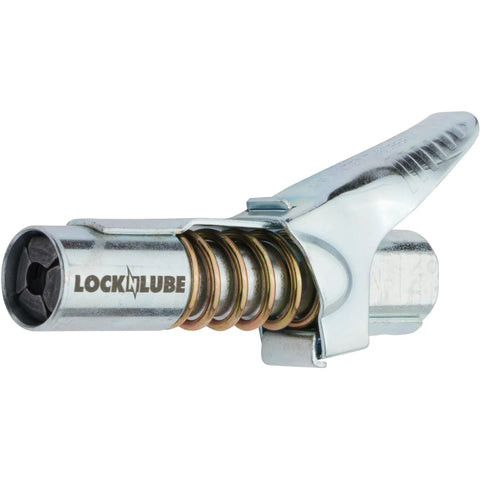 Locking Grease Gun Coupler That Clamps On And Stays Put, Prevents Leaks While You Grease Zerk Fittings, 10000 PSI Rated, Rebuildable Tool