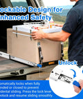 Man demonstrating Locking Heavy Duty Drawer Slides For Side Mount Full Extension Ball Bearing on a truck, showcasing lock mechanism.