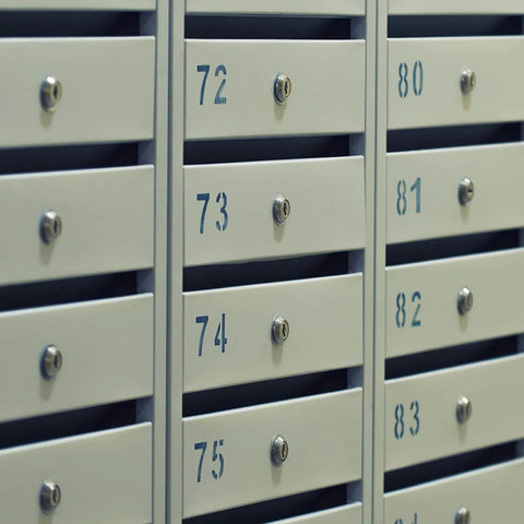 Front view of mailboxes with keyed different mailbox cam lock five eighths inch cylinder for cabinets and file drawers three quarter inch diameter zinc alloy drawer lock