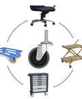 Locking Stem Caster Wheels Set Of Four Three Inch Heavy Duty Swivel Castors With Five Sixteenth Inch Stem Diameter And One And A Half Inch Stem Length Gray Finish Side Lock Brake 150 Lb Load Per Wheel 600 Lb Total Capacity with various uses.