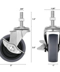 Locking Stem Caster Wheels Set Of Four Three Inch Heavy Duty Swivel Castors With Five Sixteenth Inch Stem Diameter And One And A Half Inch Stem Length Gray Finish Side Lock Brake 150 Lb Load Per Wheel 600 Lb Total Capacity