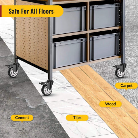 4 Inch Total Locking Stem Caster Wheels Heavy Duty Swivel Castors with 3/8 Inch 16 x 1 Threaded Stem on multi-surface floor