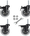 Three Eighths Inch 16 UNC Threaded Stem Locking Swivel Caster Set Of Four with 3 Inch Wheels, Hex Lock Nuts, and Wrench