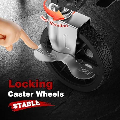Close-up of locking caster wheel with 360-degree rotation on Beefy Folding Shopping Cart With 5.0 Cu Ft Capacity 480 Lb Load