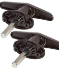 Locking T Handle Set With Interior Screw Mount One And A Half Inch Shank 90 Degree Clockwise And Counterclockwise Rotation Blind Mounting Three Eighths Inch Lugs Tapped Ten Twenty Four By Three Eighths Inch Includes Two T Handles Two Keys Dust Covers; black T-handles with metal shanks