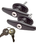 Locking T Handle Set With Interior Screw Mount One And A Half Inch Shank 90 Degree Clockwise And Counterclockwise Rotation Blind Mounting Three Eighths Inch Lugs Tapped Ten Twenty Four By Three Eighths Inch Includes Two T Handles Two Keys Dust Covers
