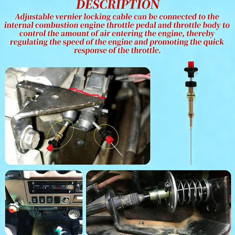 Heavy Duty Locking Throttle Cable 15ft Adjustable Kit for Truck Equipment with Stainless Steel Core in installed position