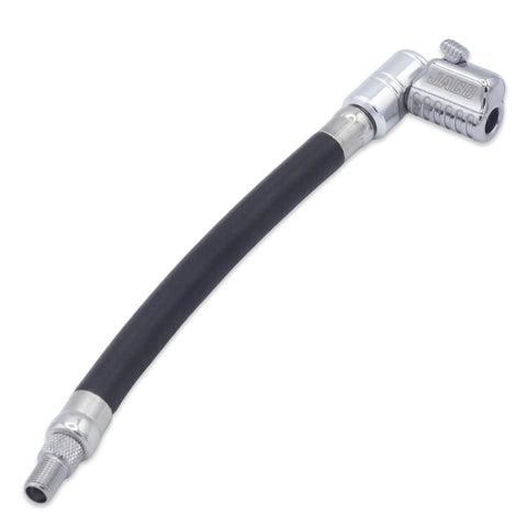 Side view of Lightning L2X Quick Connect Locking Tire Inflator Air Chuck Extension with Lock On Hose Attachment and 90 Degree Open Flow Adapter.