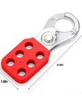 Alt Tag: 8 Pack Lockout Tagout Hasp With Extended Jaw Tamperproof Stainless Steel LOTO Hasp Fits Up To 6 Padlocks, red body, side view