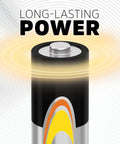 Close-up of an alkaline AAA battery with long-lasting power text, part of the Alkaline AAA Batteries 20 Pack Long Lasting Power For Everyday Devices.