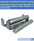 Pack of 2 Long Roller and Bracket Set 10 Inch BF 1.5 Inch Diameter Galvanized Steel Conveyor Rollers for Woodworking Roller Stands