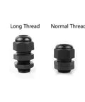 Long Thread Waterproof Cable Glands Set 10 Pack Plastic Adjustable 3 to 13 Millimeters Cable Connectors With Gaskets for PG7 PG9 PG11 PG13.5 PG16 Durable Seals and Easy Install for DIY and Outdoor Electrical Projects showing long and normal thread versions.