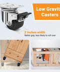 2.5 inch heavy duty stainless steel low profile caster wheels made from SUS 304, with brakes and 2 inches width for stability.