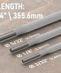 E7018 3 32nd Inch 5 Pound Low Hydrogen Iron Powder Welding Rods showcasing different diameters and 14 inch length.