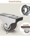 Low Profile 1 Inch Fixed Plate Casters Set Of 4 With Silent TPR Wheels and Steel Top Plate displaying smooth 360-degree rolling