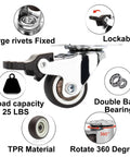 1 Inch Low Profile Caster Wheels Set Of 4 With Two Brakes And Two Non Brake, 100 Lb Capacity, Quiet TPR Rubber Casters, side view