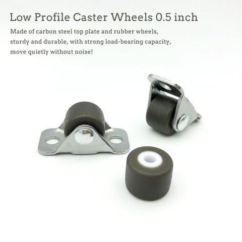 Mini Fixed Caster Wheels 0.5 Inch Low Profile Rubber Set Of 8 Self Adhesive Plate Caster Wheels for Furniture Drawers