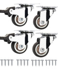1 Inch Low Profile Caster Wheels Set Of 4 With Two Brakes And Two Non Brake, 100 Lb Capacity, Quiet TPR Rubber Casters, screws included