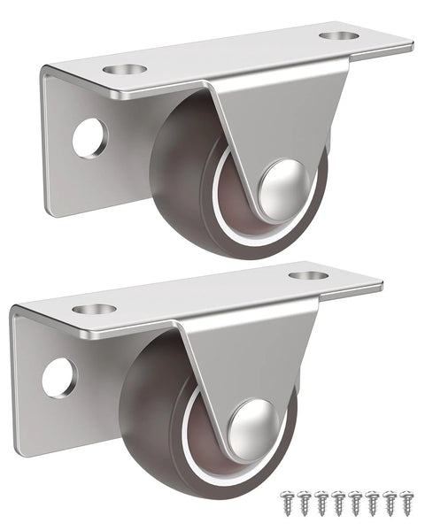 1 Inch Low Profile Casters Wheels Set Of 2 With Side And Top Plate Mounting, Quiet Rubber Castors For Small Cabinets