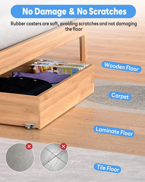1 Inch Low Profile Casters Wheels Set Of 2 With Side And Top Plate Mounting on underbed drawer, suitable for various floor types.