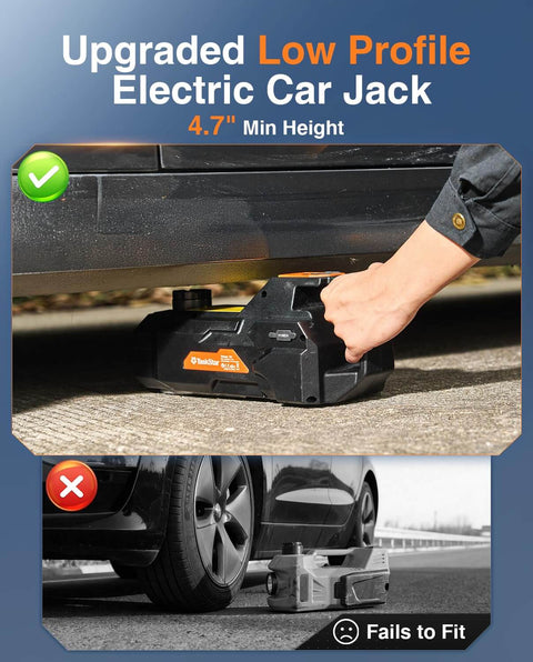 Low Profile 5 Ton 12V Electric Car Jack Kit With Built In Inflator LED Light And Wrench Ultra Low 4 Point 7 Inch Start Height For SUVs