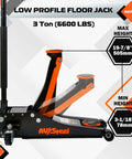 Low Profile 3 Ton Car Floor Jack With Dual Pistons And Quick Lift Pump Heavy Duty Hydraulic Floor Jack For Cars With 6600 Lbs Capacity And Lifting Range From Three And One Eighth Inches To Nineteen And Seven Eighths Inches.