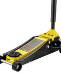 Three Ton Low Profile Floor Jack With Dual Pistons Quick Lift Pump Heavy Duty Steel Racing Jack For Cars in black and yellow