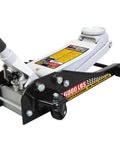 Low Profile Hydraulic Floor Jack With Quick Lift Pump For Racing And Everyday Use Three Ton Capacity Durable Steel Construction Easy Lift Lifts From About 3.7 Inches To 18.7 Inches Black featuring a sturdy steel structure and label '6000 lbs' on the side
