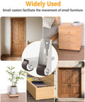 Image showcasing Low Profile Mini Caster Wheels Set Of 2 Silent TPE Wheels with furniture applications like doors and drawers.