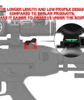 Low Profile Precision Picatinny Anti Cant Level Bubble Extended Version installed under rifle scope, easy read design.