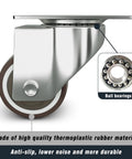 Close-up of low profile 1 inch caster wheel showing rubber material and ball bearings, with top plate and screw detail.