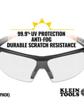 Low Profile Safety Glasses Narrow Lens Z87 1 Anti Fog Scratch Resistant 2 Pack front view with UV protection and anti-fog features