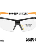 Front view of Low Profile Safety Glasses Narrow Lens Z87 1 Anti Fog Scratch Resistant 2 Pack with orange accents